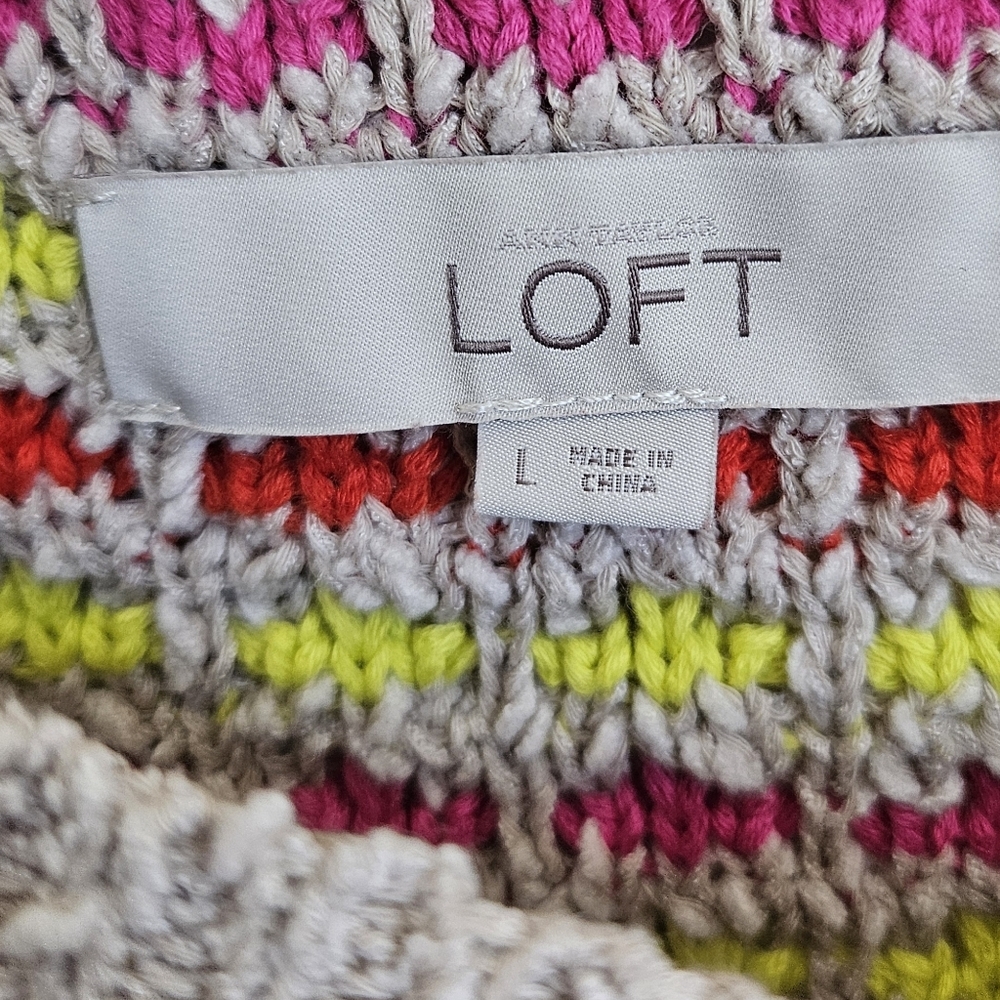 Loft Cozy and Colorful Striped Women's Textured Oatmeal Sweater, Large - Picture 2 of 4